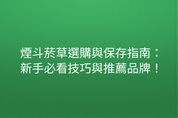 煙斗菸草選購與保存指南：新手必看技巧與推薦品牌！