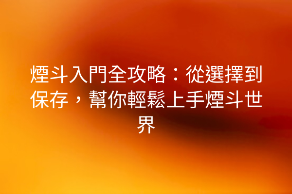 煙斗入門全攻略：從選擇到保存，幫你輕鬆上手煙斗世界